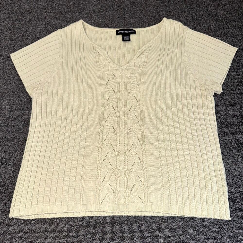 Norton McNaughton Sweater Women's Large Cream Knitted Short Sleeve Pullover